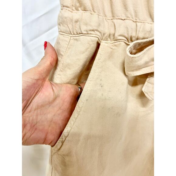 Bella Dahl Short Sleeve Collared Neck Button Front Romper Warm Sand Women's M - Picture 3 of 6